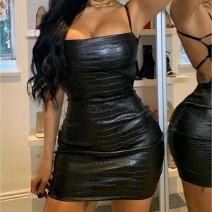 Elegant Black Faux Leather Dress